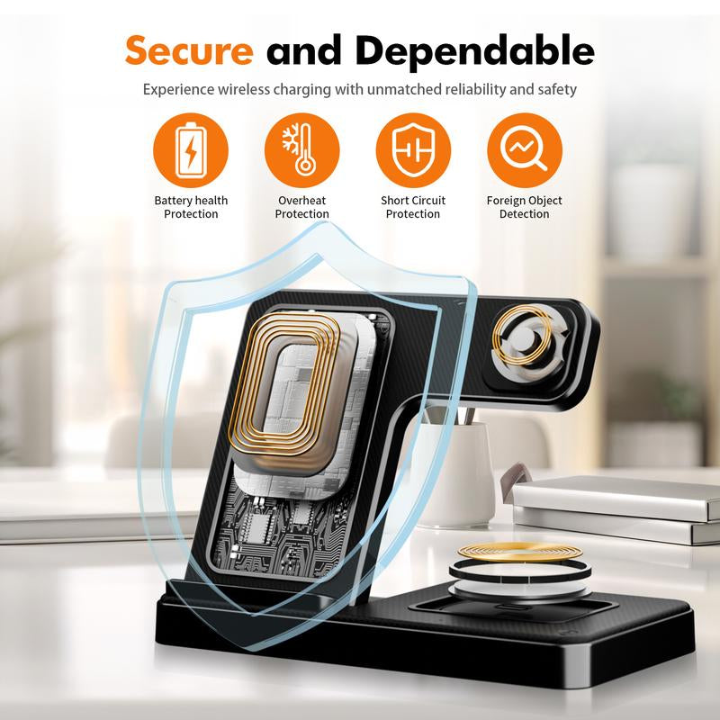 Portable 3-In-1 Wireless Charger Foldable Charging Station for Iphone 16 15 14 Pro Max 13 12 11 Iwatch 9 8 7 6 5 4 3 2 SE Airpods 3 2 Pro Multiple Devices Compatible with Android Phones and Smartwatch