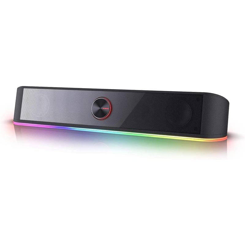 Redragon GS560 RGB Desktop Soundbar, 2.0 Channel Computer Speaker with Dynamic Lighting Bar Audio-Light Sync/Display, Touch-Control Backlit with Volume Knob, USB Powered W/ 3.5Mm Cable, Black