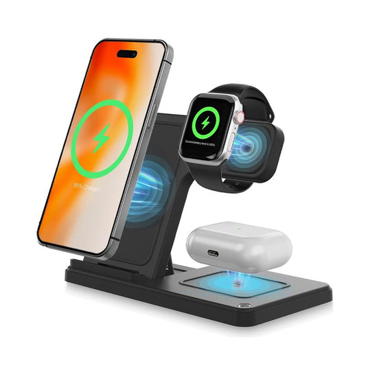 Portable 3-In-1 Wireless Charger Foldable Charging Station for Iphone 16 15 14 Pro Max 13 12 11 Iwatch 9 8 7 6 5 4 3 2 SE Airpods 3 2 Pro Multiple Devices Compatible with Android Phones and Smartwatch